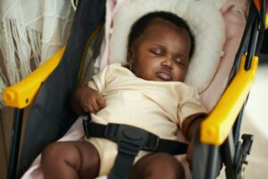 Baby Girl Sleeping in Stroller